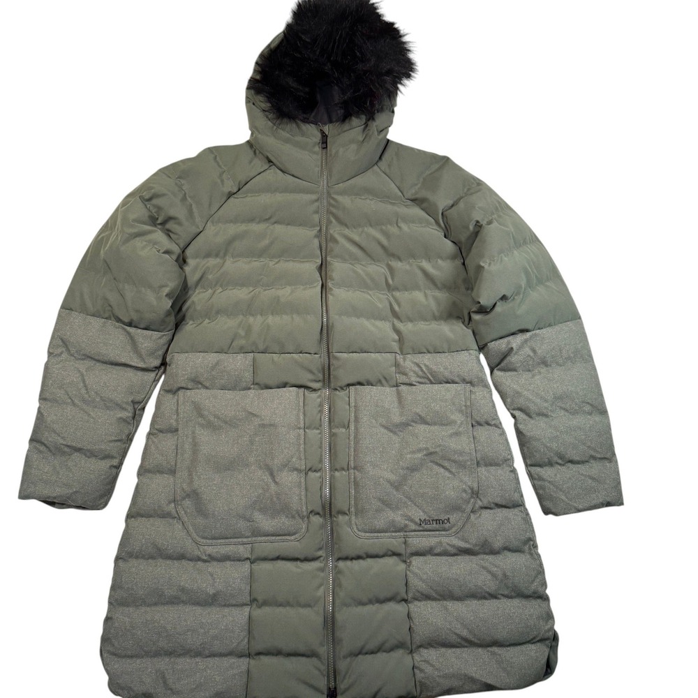 Marmot Margaret Featherless Jacket Parka Womens XL Green Faux Fur Trim Hood Puff